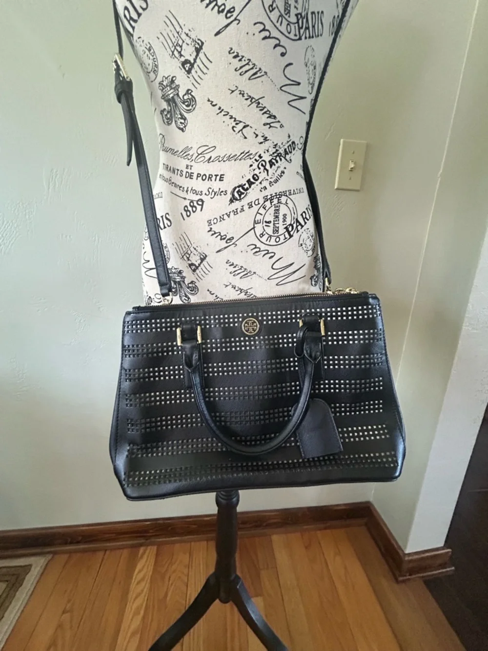Tory Burch Black Perforated Leather Satchel - Women's Crossbody Tote